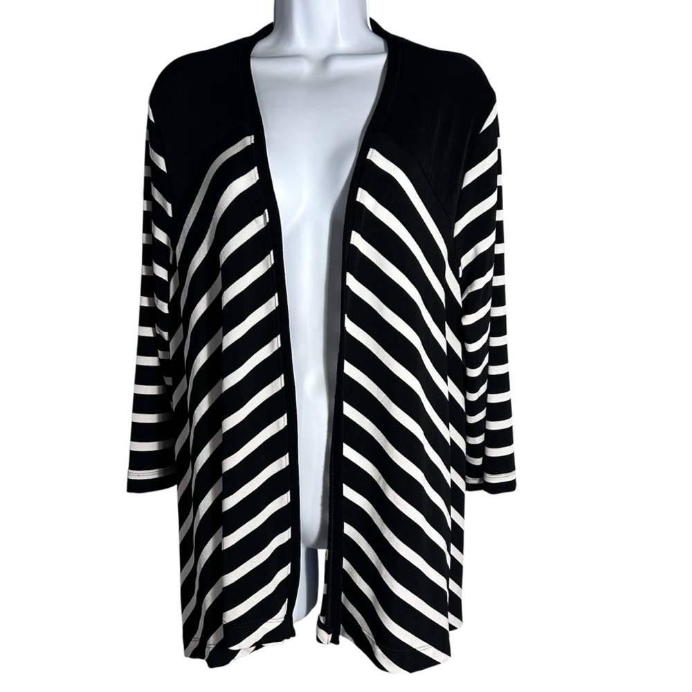 Travelers by Chico’s black & white striped lightweight cardigan women’s large - Picture 2 of 9